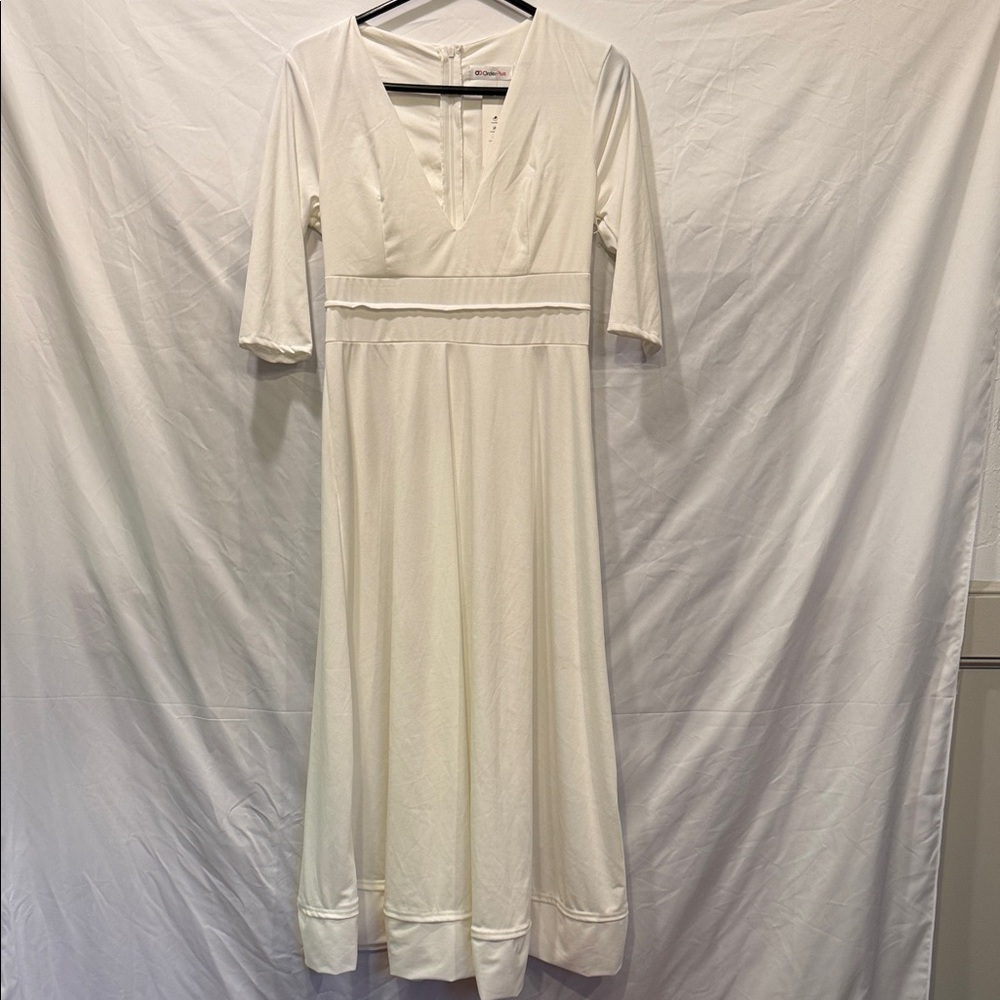 Chic Mid Lenth Sleeve White Wedding Dress